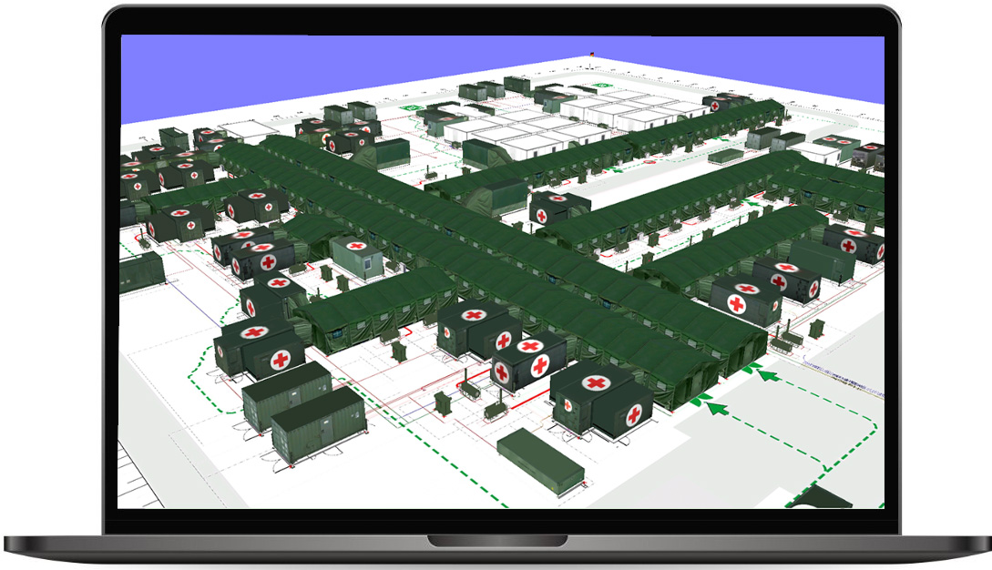 Airbus Planning and Exploration Tool (PET) displaying a medical facility