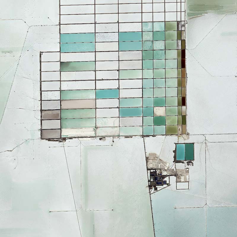 Dozens of evaporation ponds, some about 1 km long, are used to extract lithium in the Salar de Uyuni, in Bolivia.