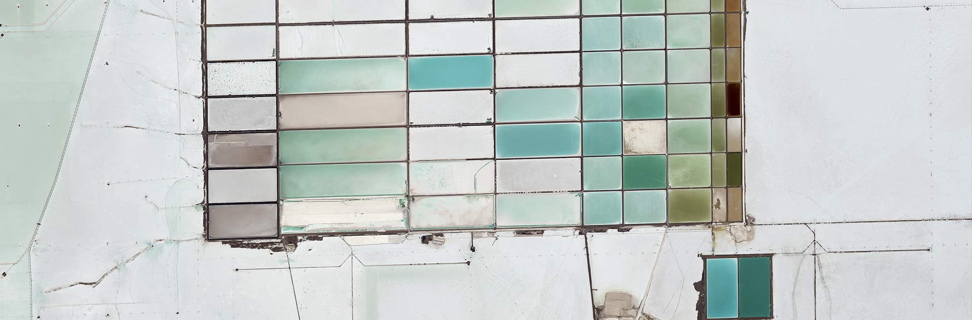 Dozens of evaporation ponds, some about 1 km long, are used to extract lithium in the Salar de Uyuni, in Bolivia.